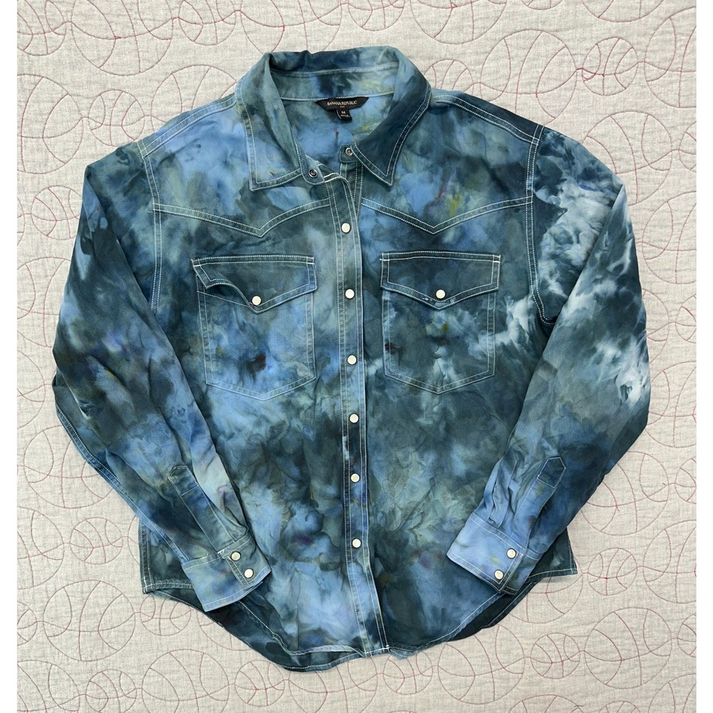 Banana Republic Western Pearl Snap Shirt Blue Tie Dye / Women's Medium